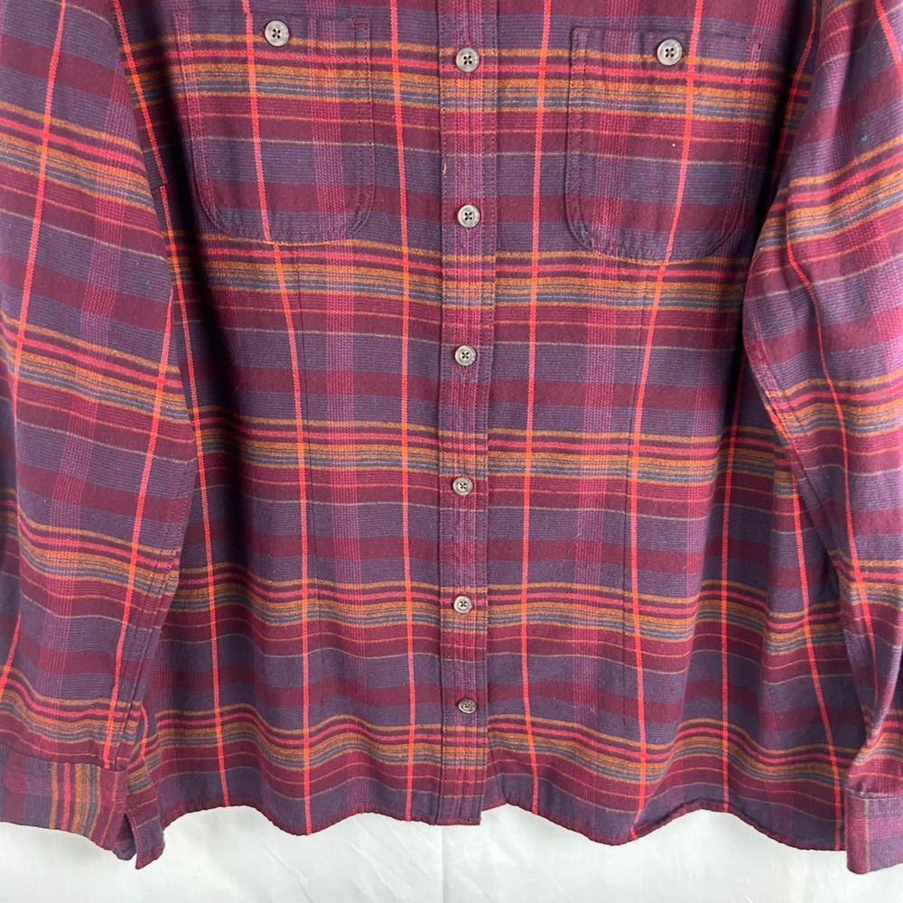 Duluth Trading Co Womens XL Plaid Flannel Free Swingin Shirt Burgundy Red Button - Picture 4 of 7
